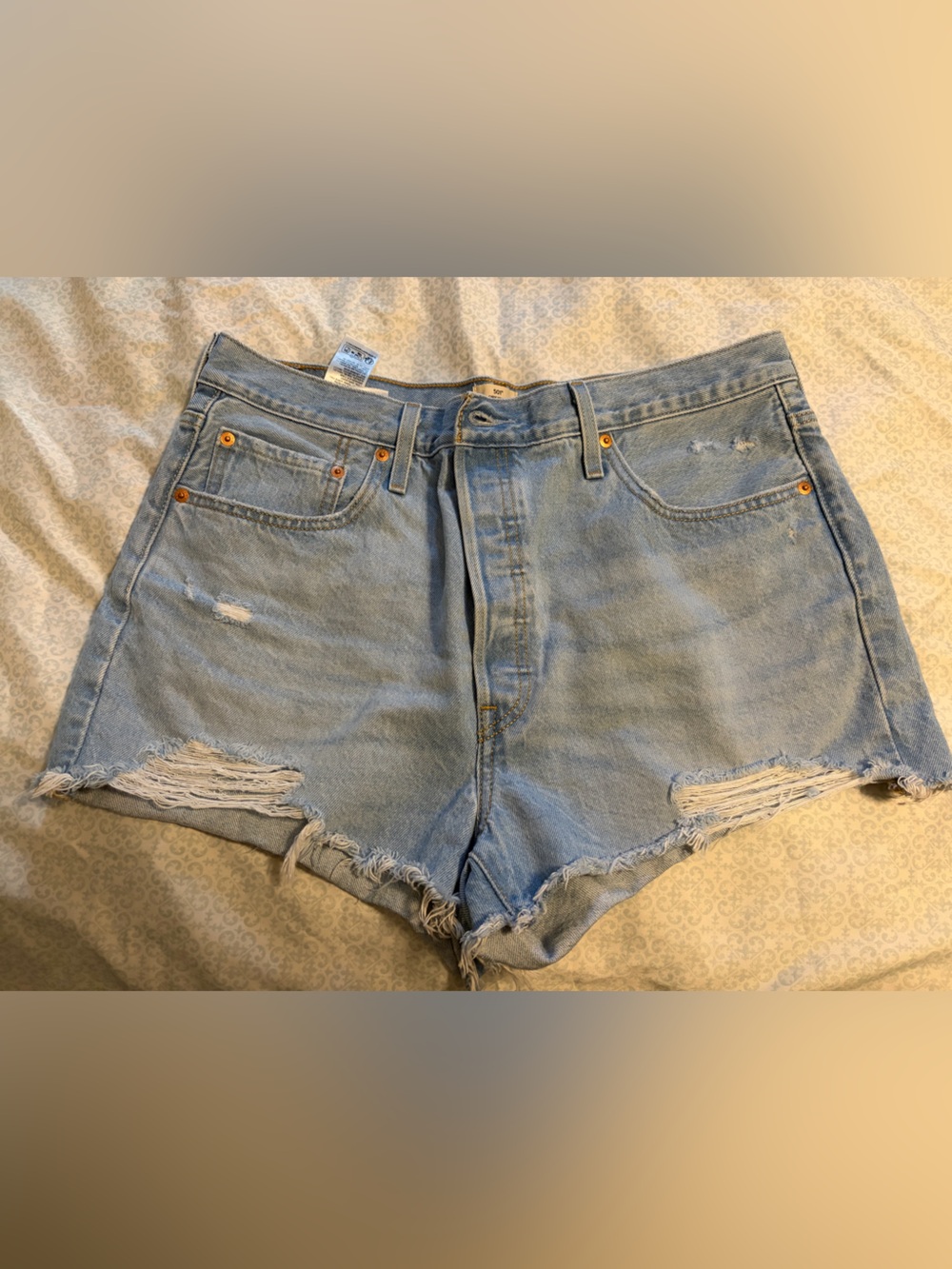 Levi's 501 Light Wash Frayed High-Rise Denim Shorts